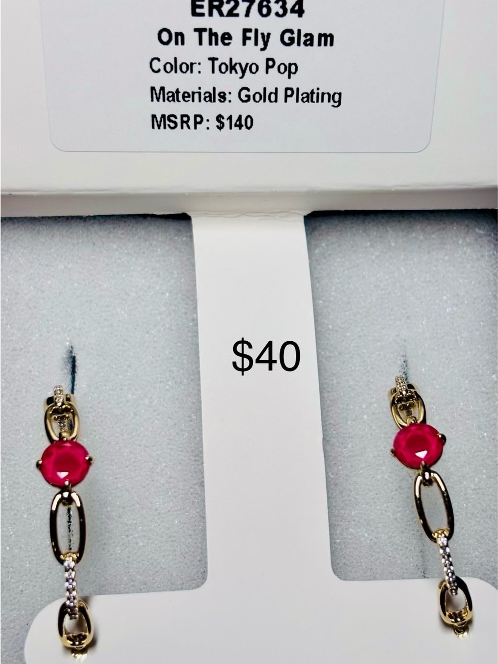 On The Fly Glam Gold-Plated Drop Earrings in Tokyo Pop Pink